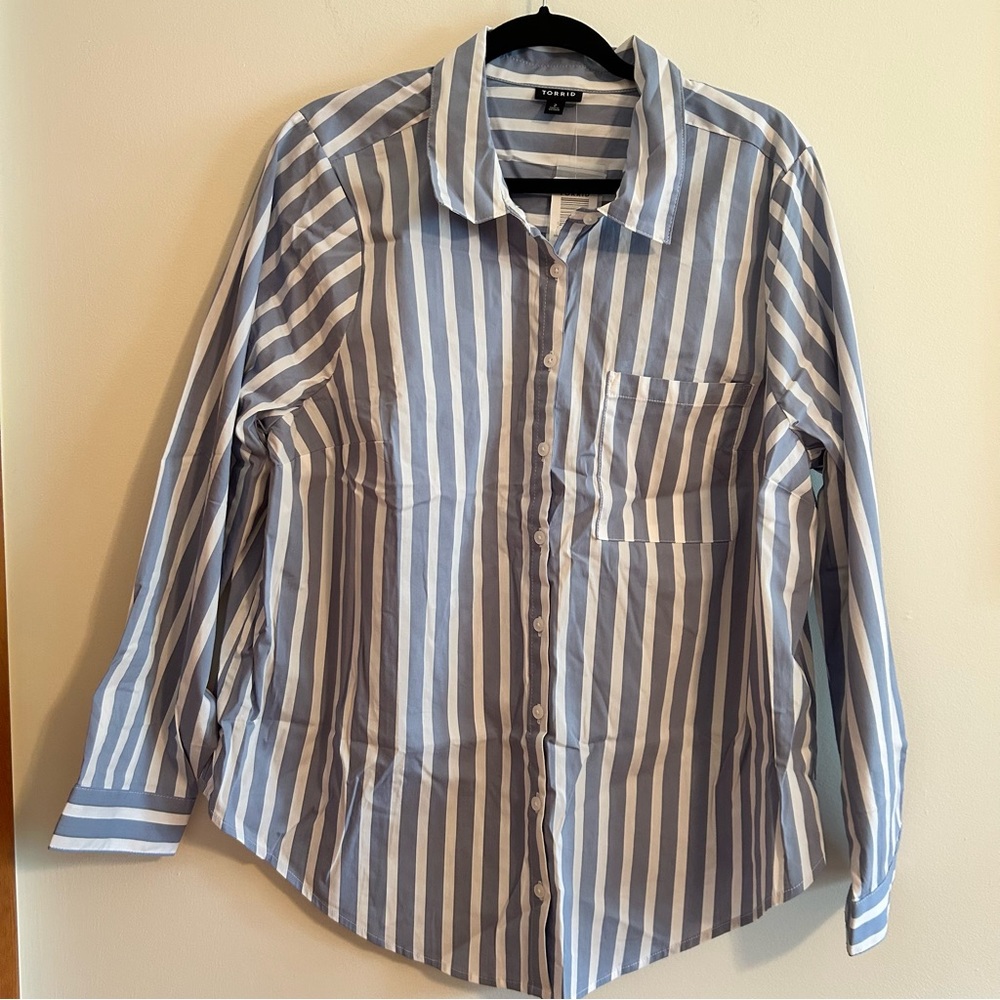 Torrid Blue and White Striped Button Down Shirt